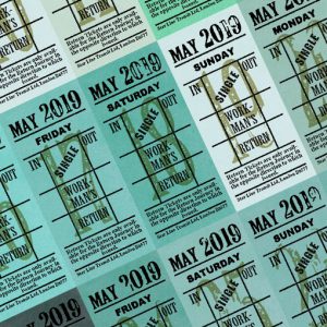 Ticket style date-sheet, May 2019