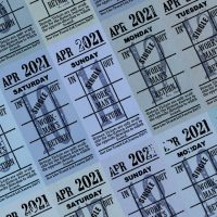 Ticket style date-sheet, April 2021