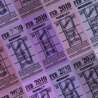 Ticket style date-sheet, February 2019