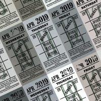 Ticket style date-sheet, April 2019